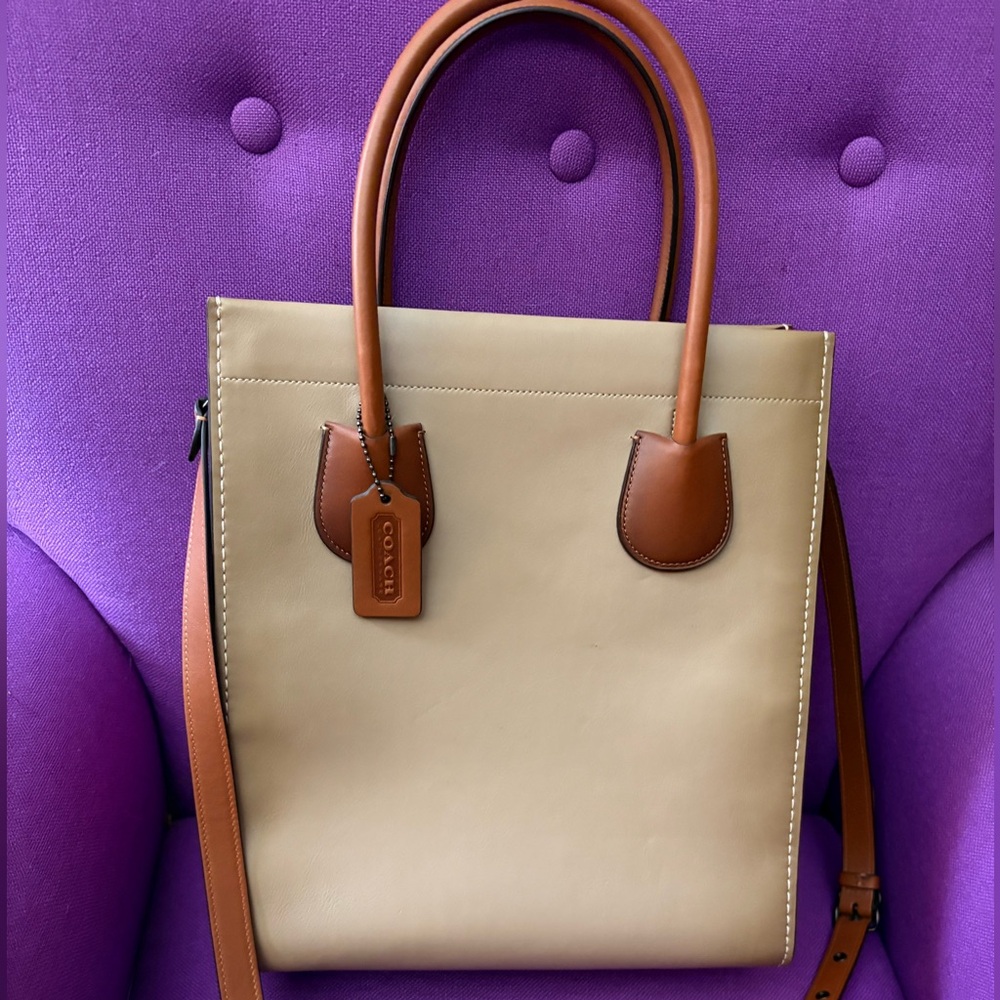Coach Tan, Brown and Pink Structured Tote Bag